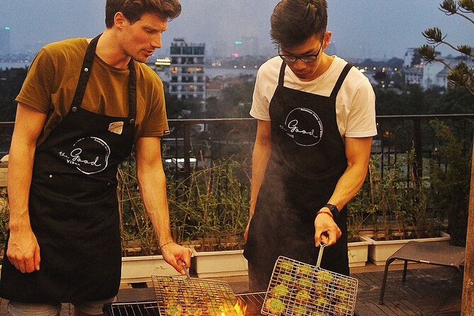Authentic Bun Cha Hanoi making - with skyline view of Westlake - Market stop: the real start of bun cha