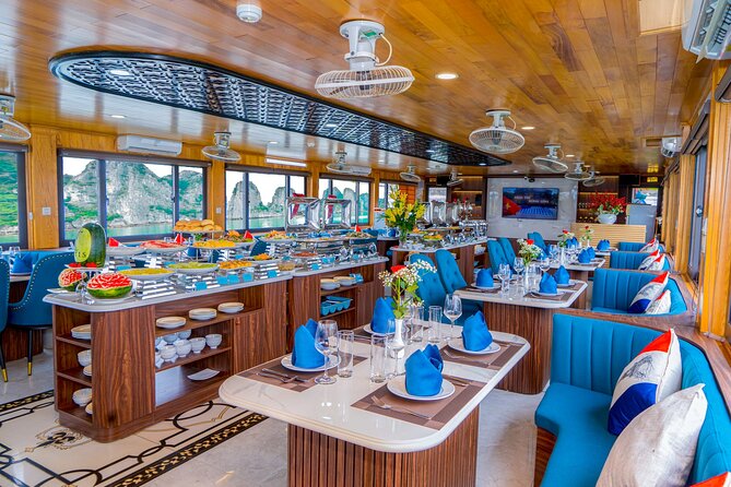 Best Halong 5 star Day Trip, inclusive,buffet,cave,kayak,transfer - Seafood lunch, onboard comfort, and the sunset party with red wine