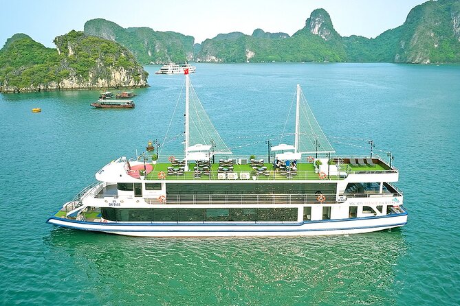 BEST SELLER - Halong 5 Star Day Cruise: Buffet, Wine & Jacuzzi - Titop Island Time: Panoramas And Beach Without The Overstay