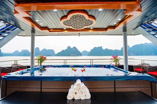 BEST SELLER - Halong 5 Star Day Cruise: Buffet, Wine & Jacuzzi - Sunset Party On Deck: Wine, Tea, Snacks, And Jacuzzi Wind-Down