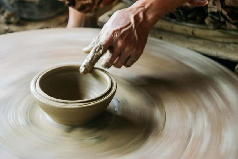 Buffaloe Riding/Ceramic/Cafe/Lantern Class/Basket Boat/Lunch - Thanh Ha Pottery Village: wheel practice, museum stop, and where lanterns fit