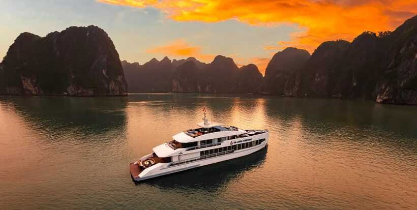 From Ha Long: Luxury Symphony Day Cruise with 2 Jacuzzi Pool - Sunset Tea Party + Canapés, Then the Jacuzzis for the Finale