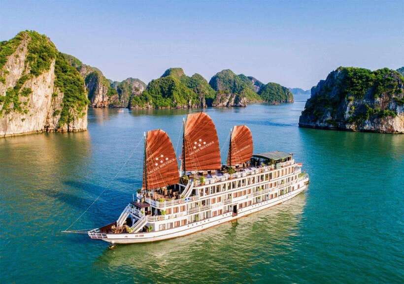 Ninh Binh: 3-Day Halong Bay 5-Star Arcady Cruise - Day 1 on the Arcady Boutique Cruise: Sung Sot, Ti Top, sunset cocktails