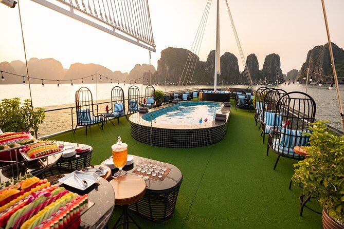 The Best 5 Star Halong Bay Cruise with Buffet,pool, Sunset Party - Sunset Party on the Return: Red Wine, Tea, Fruit, and Fries